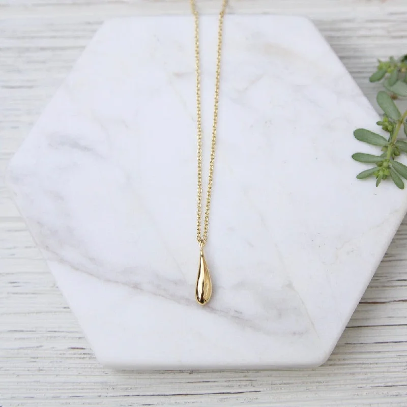 Gold Vermeil Small Elongated Dew Drop Necklace