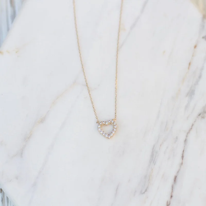 14K Yellow Gold & Cubic Zirconium Open Heart Necklace