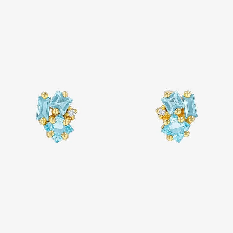 Blue Topaz Cluster Studs