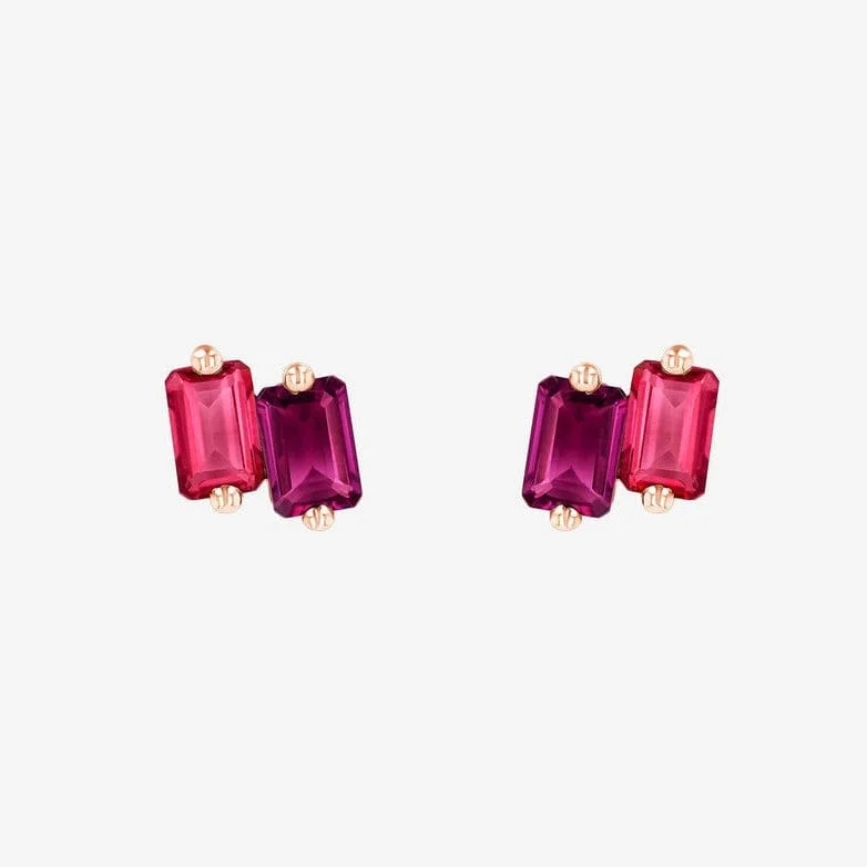 Emerald Cut Red Ombre Studs