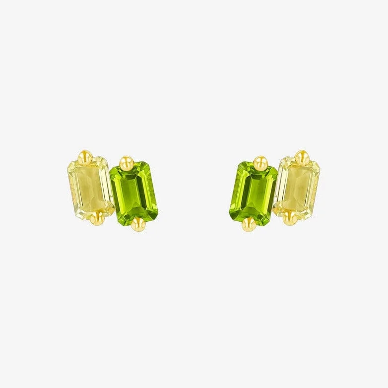 Emerald Cut Light Green Ombre Stud Earrings