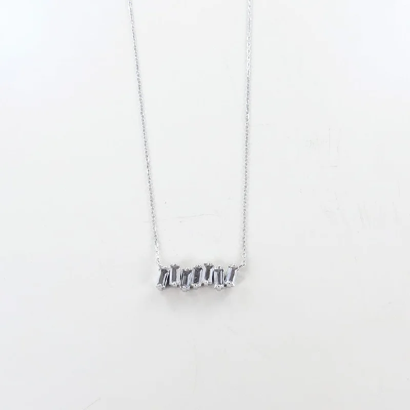 WHITE GOLD WHITE TOPAZ BAR NECKLACE