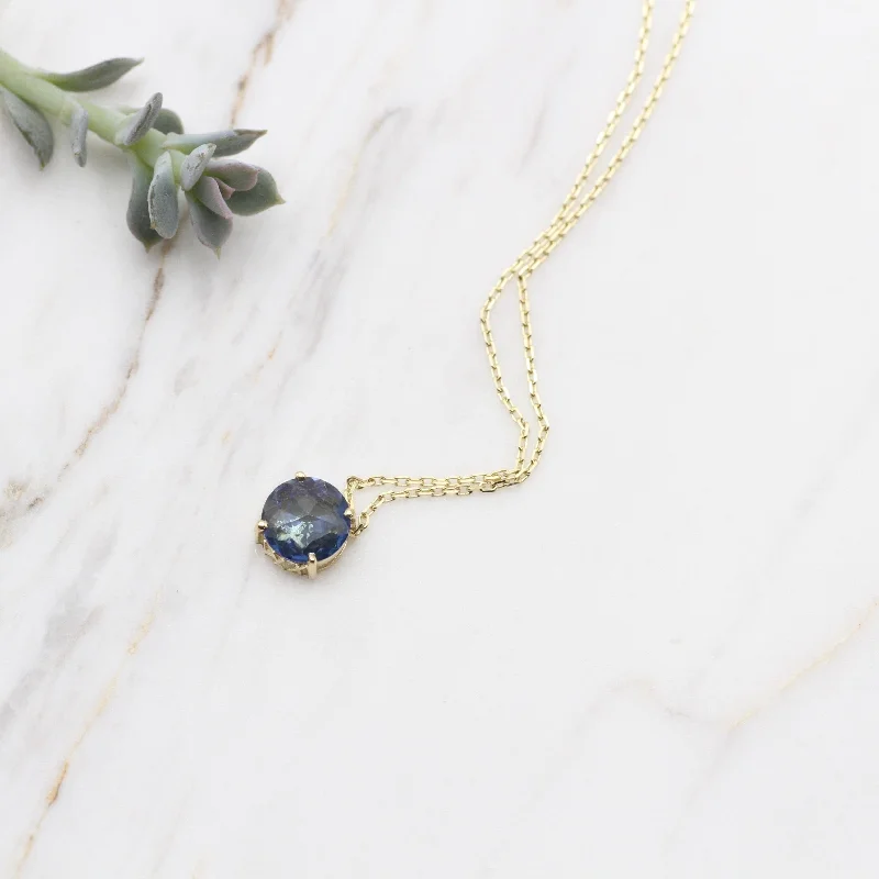 14k Gold and English Blue Topaz Necklace