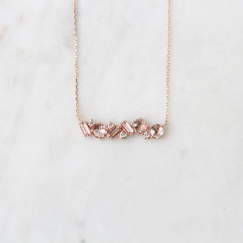 14k Rose Gold Morganite Topaz Bar Necklace