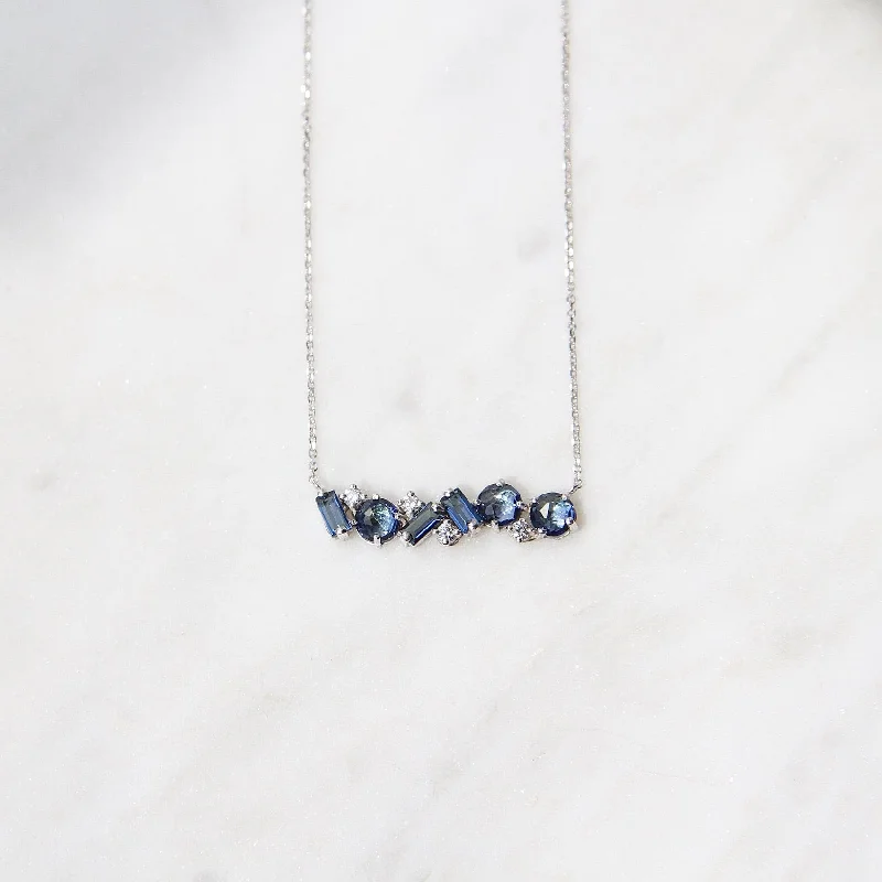 14k White Gold English Blue Topaz Bar Necklace