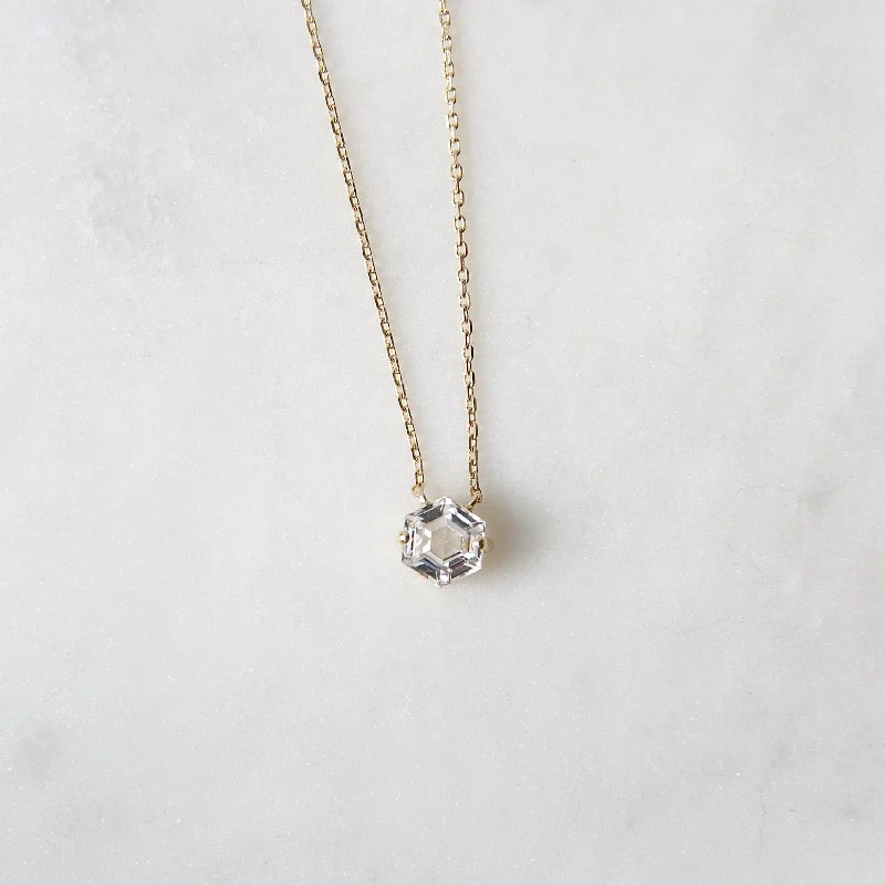 14k Yellow Gold 5x5mm Hexagon White Topaz Necklace