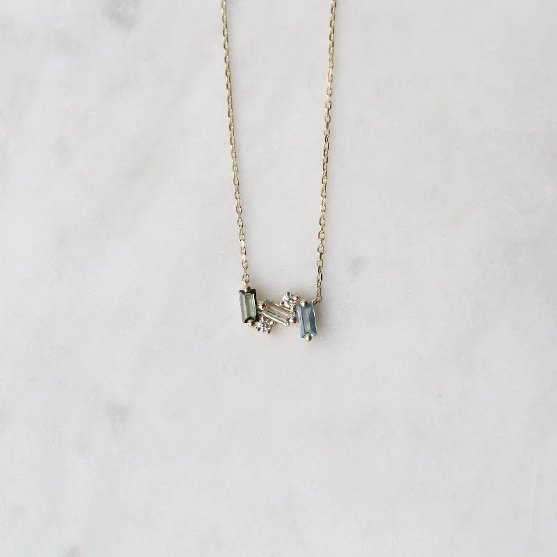 14k Yellow Gold Blue & Green Mini Bar Necklace