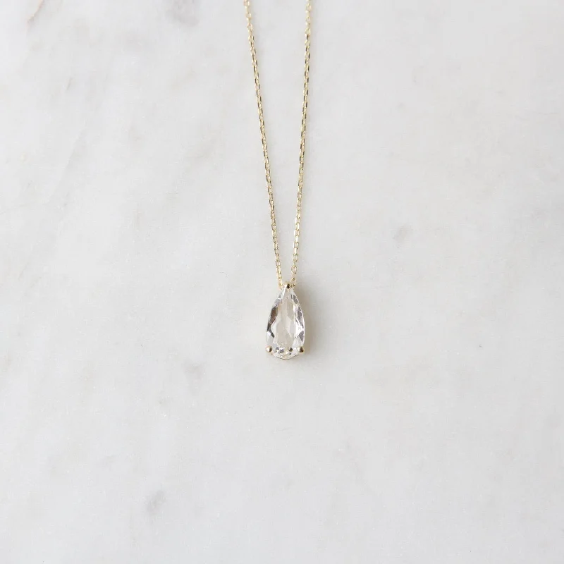 14k Yellow Gold Pear Shaped White Topaz Necklace