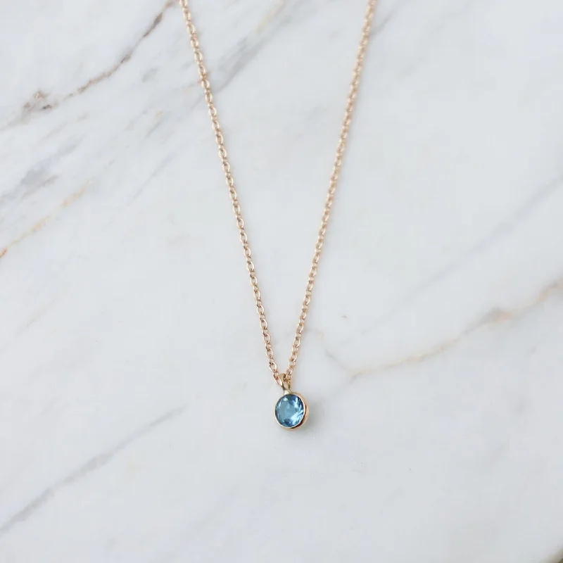 Yellow Gold & Dark Blue Topaz Solitaire Necklace