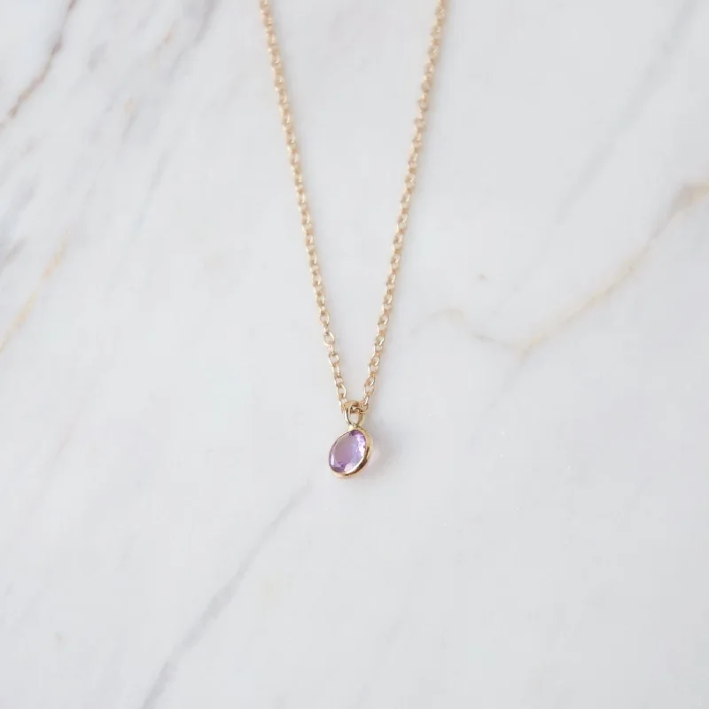 Yellow Gold & Pink Amethyst Solitaire Necklace