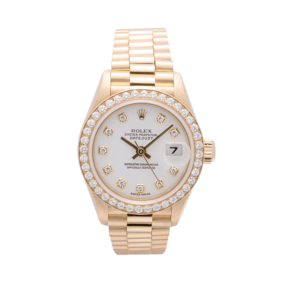 Rolex Datejust 26 18K Yellow Gold White Dial Diamonds President Bracelet Automatic (Preowned)