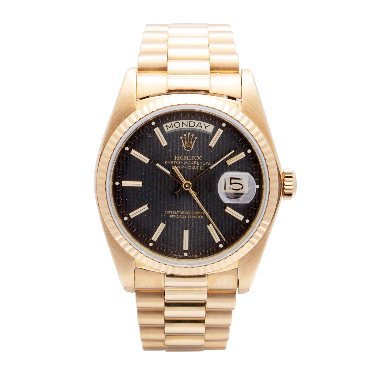 Rolex Day-Date 36 18K Yellow Gold Black Tapestry Dial President Bracelet Automatic (Preowned)