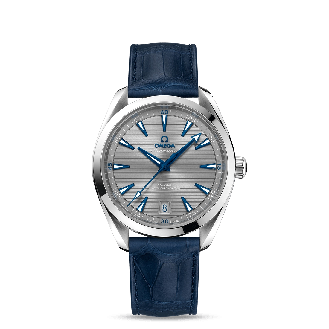 Seamaster Aqua Terra. 150m Master Co-Axial Chronometer. 41mm. Grey dial. Black crocodile strap with deployment buckle.