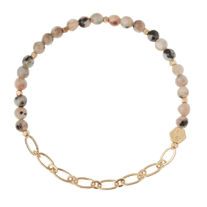 Mini Stone with Chain Stacking Bracelet - Rhodonite/Gold