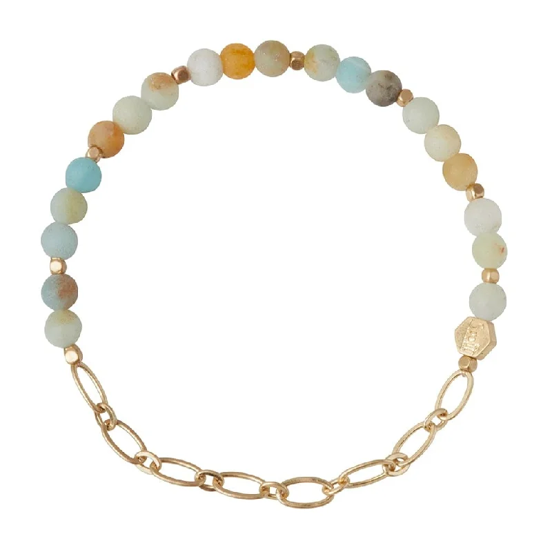 Mini Stone with Chain Stacking Bracelet - Amazonite/Gold