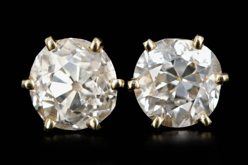 Vintage 14K Yellow Gold 1 CTW Old Mine Cut Diamond Studs